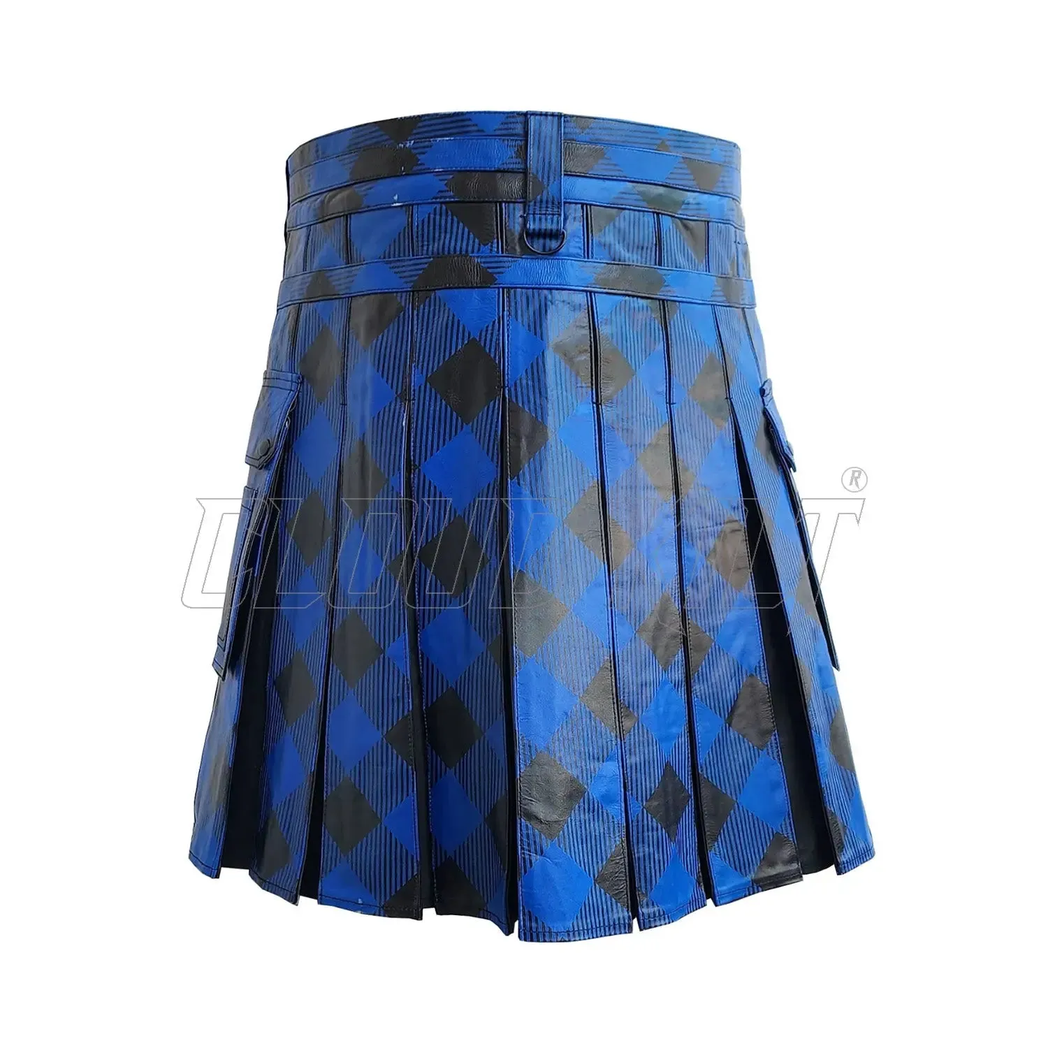 Unique Fashion Black & Blue Cow Leather Hybrid Kilt