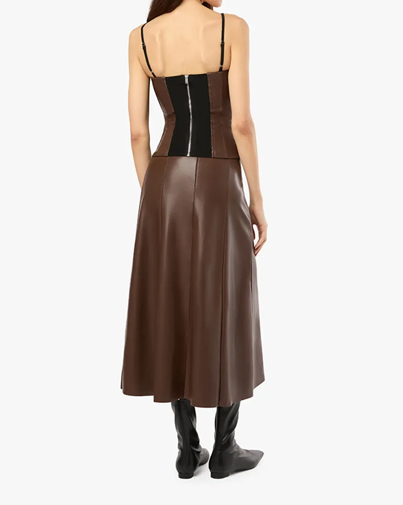 Vegan Leather Flare Midi Skirt