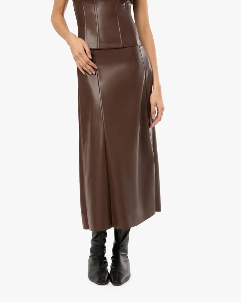 Vegan Leather Flare Midi Skirt