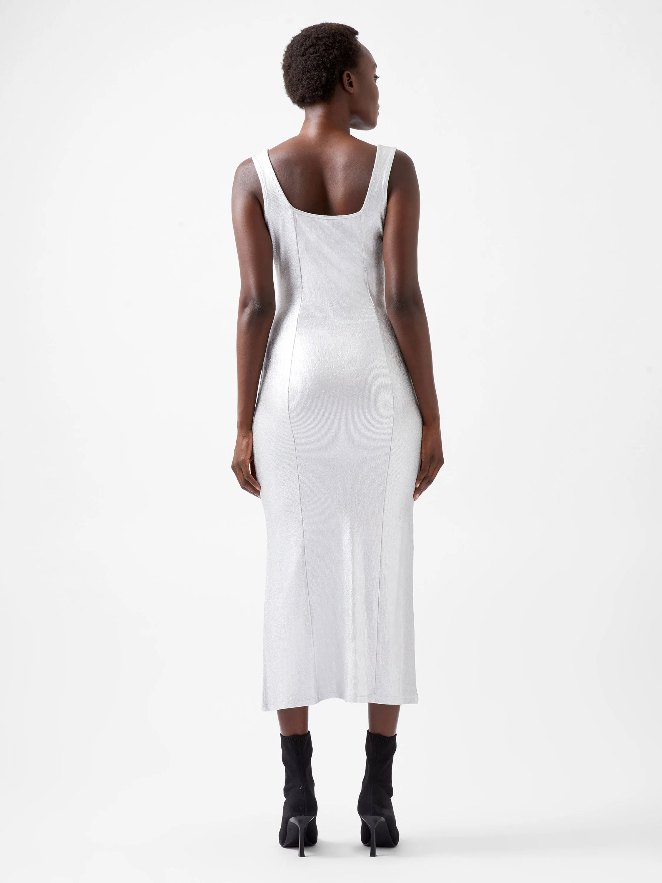 Vista Ribbed Foil Coated Midi Dress