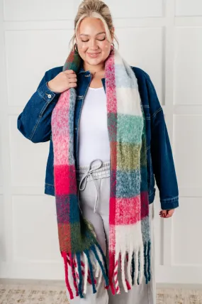 Wanderlust Wrap Oversized Plaid Fringe Scarf • Magenta and Teal