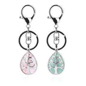 Water Drop Keychains Key Ring Key Holder Reiki Natural Gem Stone Tree of Life Pendant