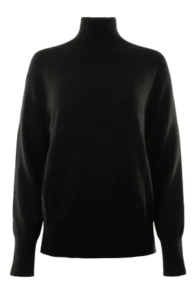 White & Warren Cashmere Rib Trim Standneck in Black