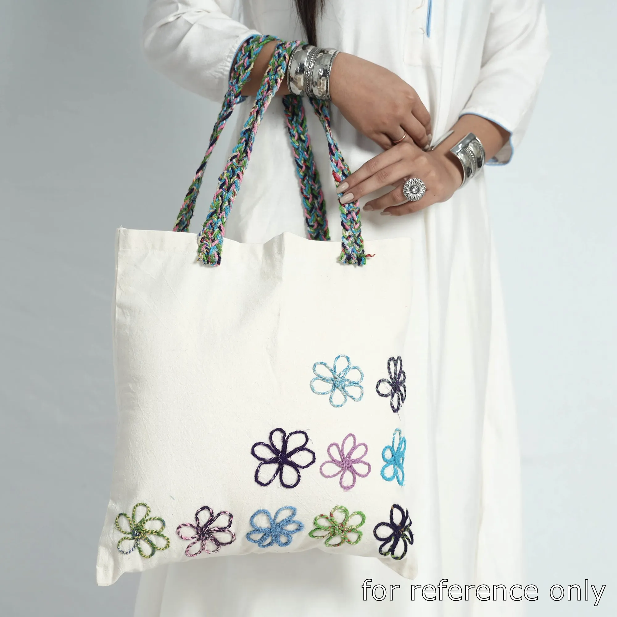 White - Handcrafted Cotton Recycled Cord Shoulder Bag