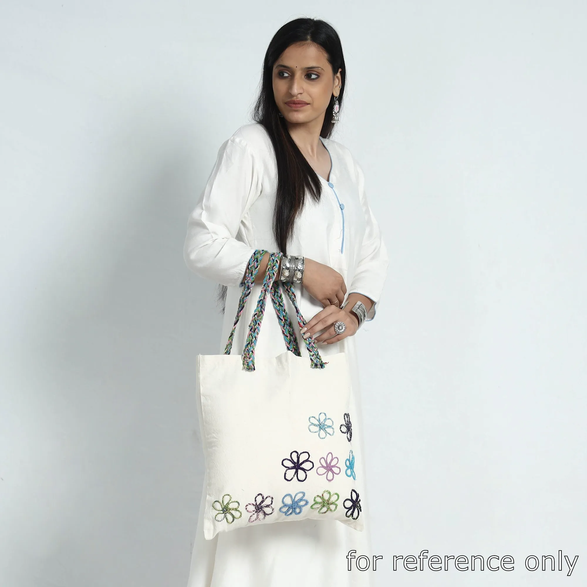 White - Handcrafted Cotton Recycled Cord Shoulder Bag