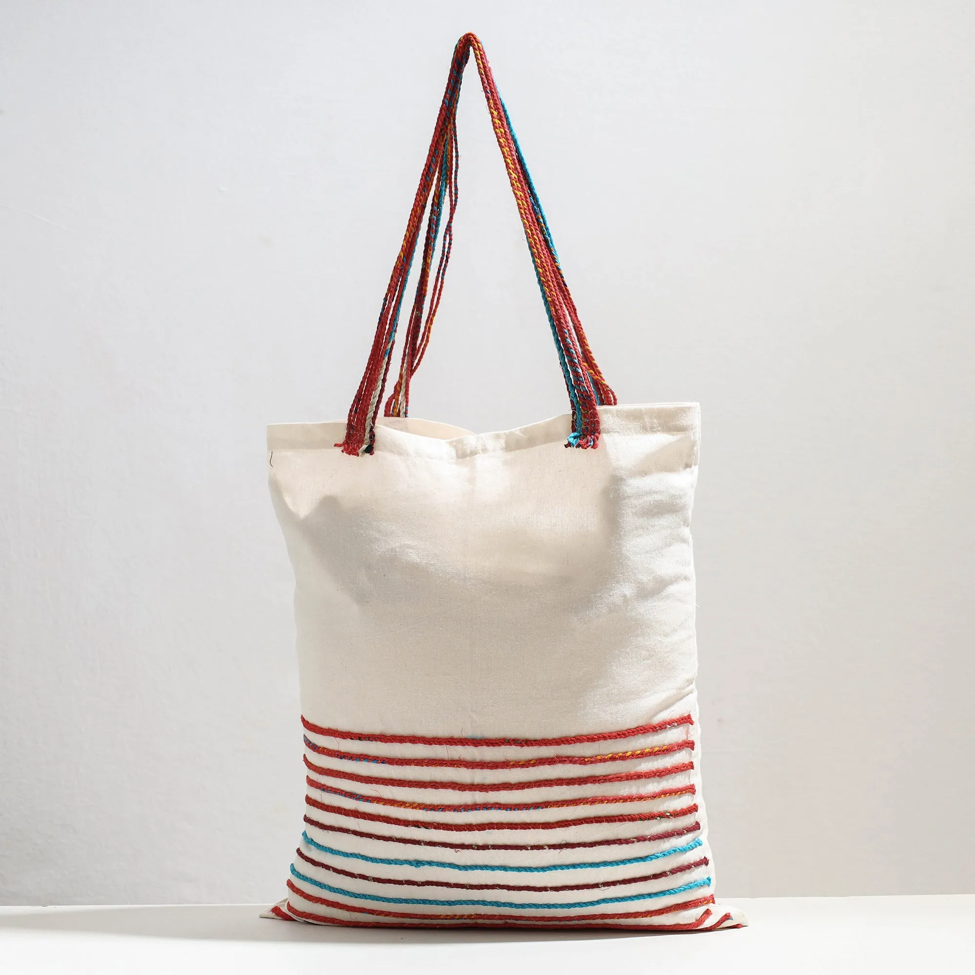 White - Handcrafted Cotton Recycled Cord Shoulder Bag