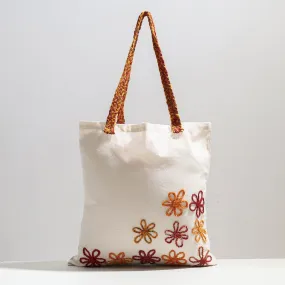 White - Handcrafted Cotton Recycled Flower Design Shoulder Bag