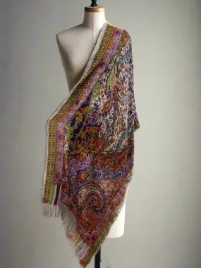 White Multicolor Pure Pashmina Scarf – Luxuriously Soft and Smooth