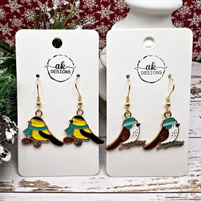 Winter Birds, Black-headed Oriole, Brown Trasher, Goldtone Enamel Hypoallergenic  Earrings - Animal