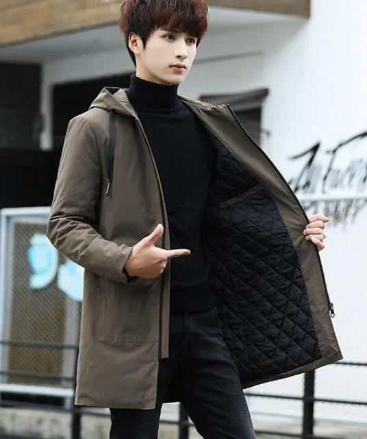 Winter Men Hooded Slim Korean Parka Hombre long Jacket