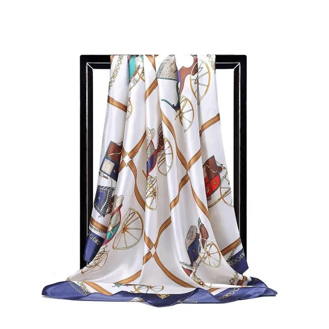 Women Print Foulard Satin Square Head  Scarfves  90cm