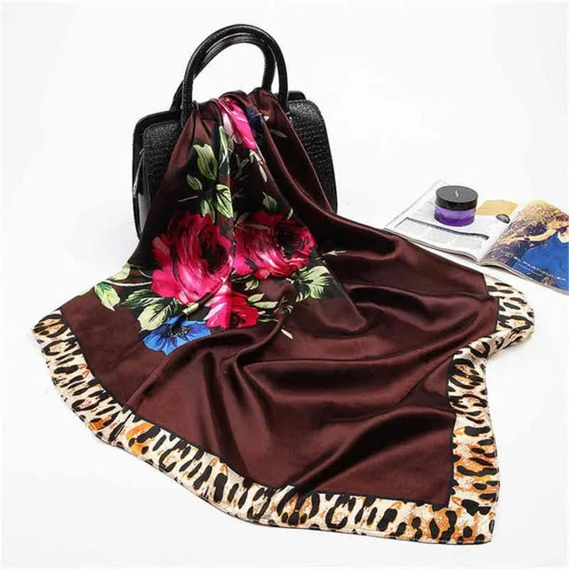 Women Print Foulard Satin Square Head  Scarfves  90cm