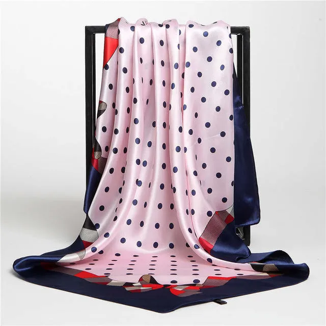 Women Print Foulard Satin Square Head  Scarfves  90cm