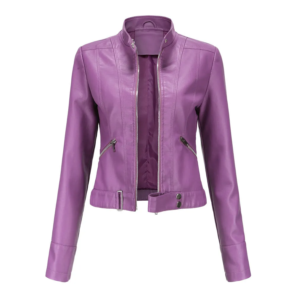 Women's Cropped Leather Biker Jacket