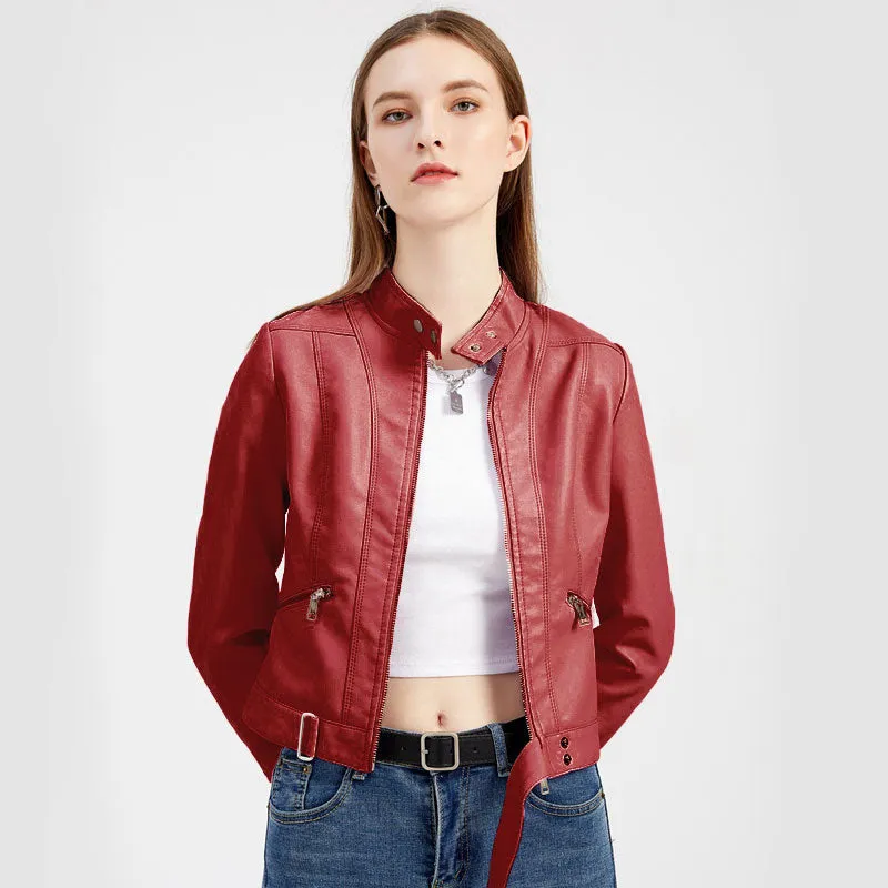 Women's Cropped Leather Biker Jacket