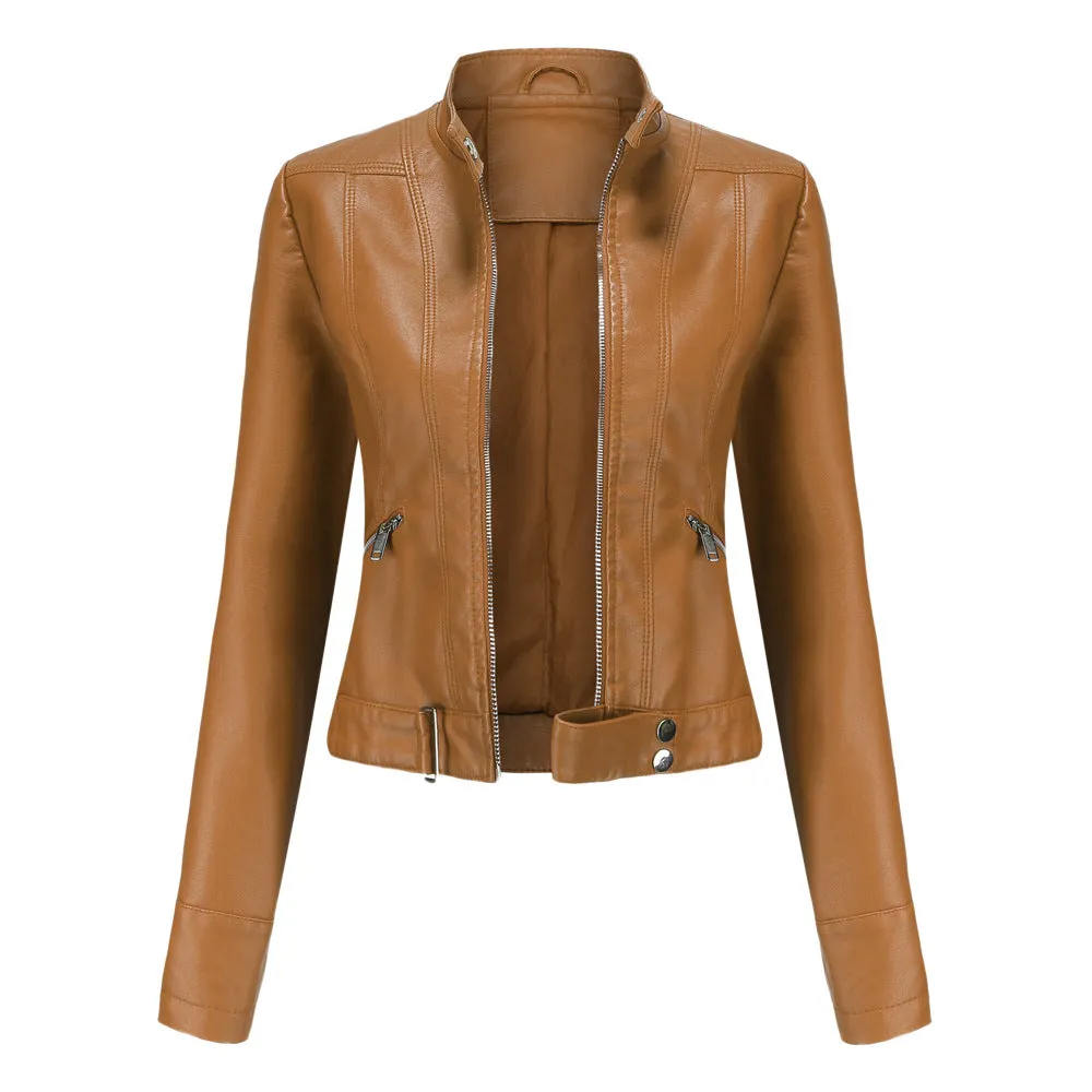 Women's Cropped Leather Biker Jacket