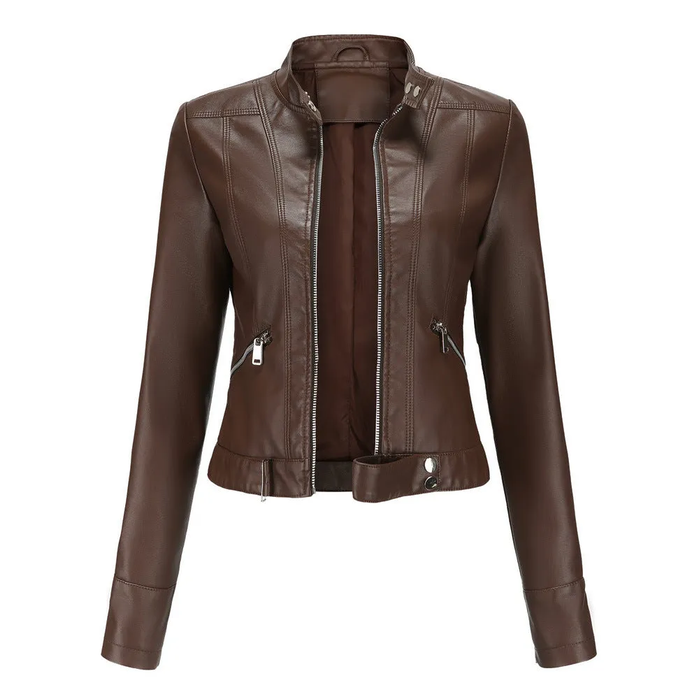 Women's Cropped Leather Biker Jacket