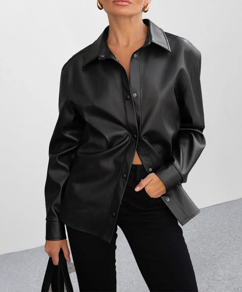 Women's Faux Leather Fleece-Lined Biker Jacket