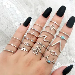 Women's Moon and Eyes King Combination Bohemian 20-Piece Ring