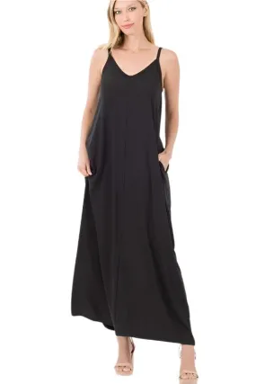 Womens V-Neck Cami Maxi Dress With Side Pockets