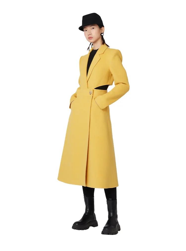 YES BY YESIR cashmere wool high-end yellow black small waist fine long coat - Kara