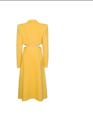 YES BY YESIR cashmere wool high-end yellow black small waist fine long coat - Kara