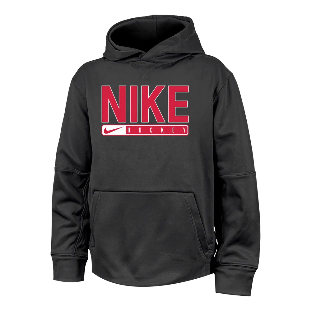 YOUTH NIKE HOCKEY THERMA BLACK PULLOVER HOODIE